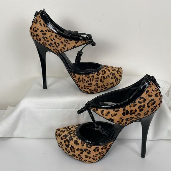 Charles David Women’s 7.5 Platform Heels Leopard Print Pony Hair Tassel Stiletto - Picture 8 of 11